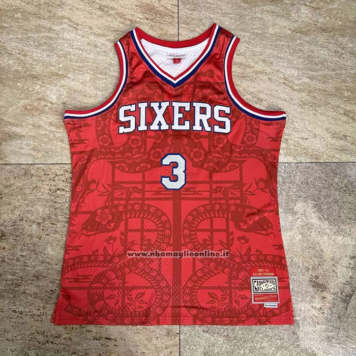 Maglia Philadelphia 76ers Allen Iverson No 3 Mitchell & Ness 2002-03 Rosso